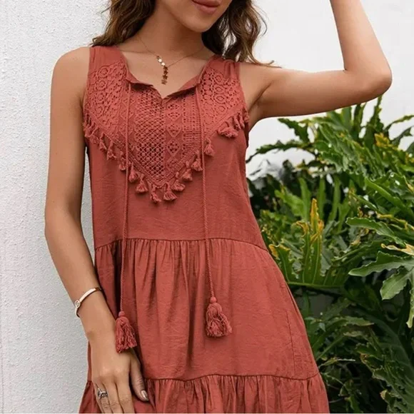 Boho Delicate Crochet Lace Sleeveless Mini Dress - Picture 4 of 4